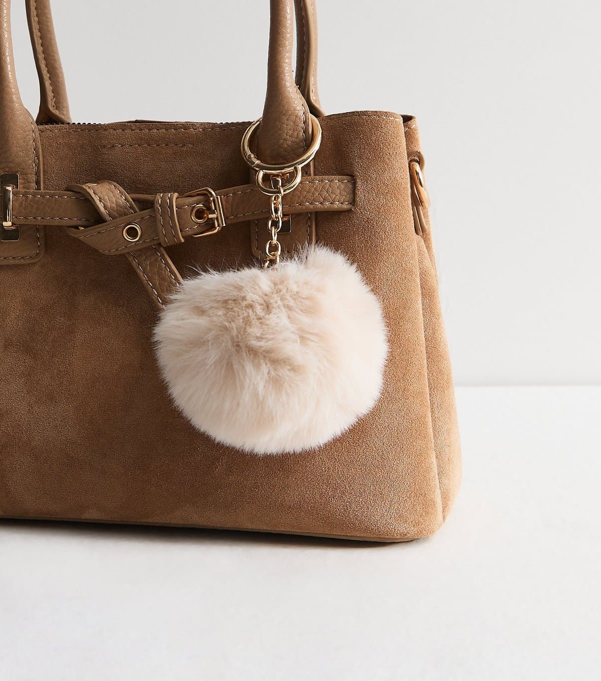New Look Cream Fluffy Pom Pom Bag Charm New Look