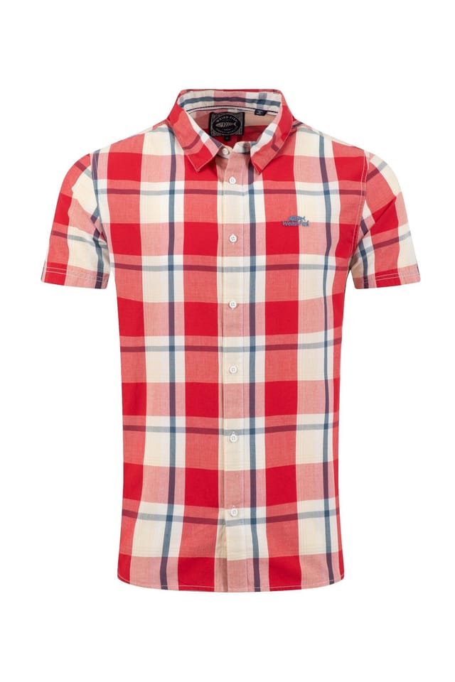 Weird Fish Weird Fish Men's Judd Short Sleeve Check Shirt in Light Red - 2
