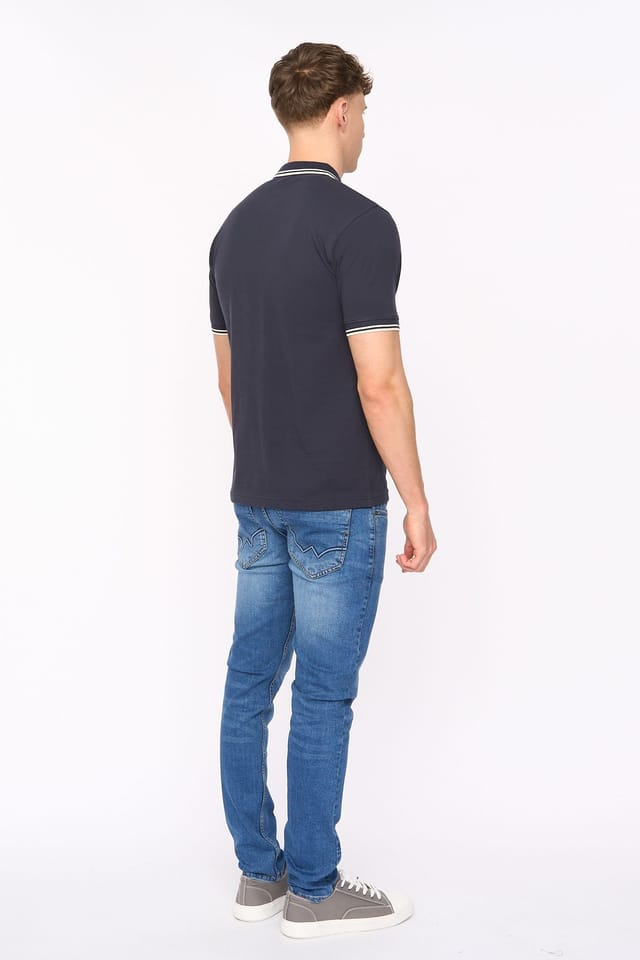 Duck&Cover Duck&Cover Men's Wrentham Cotton Pique Polo with Subtle Tipping in Navy - 3