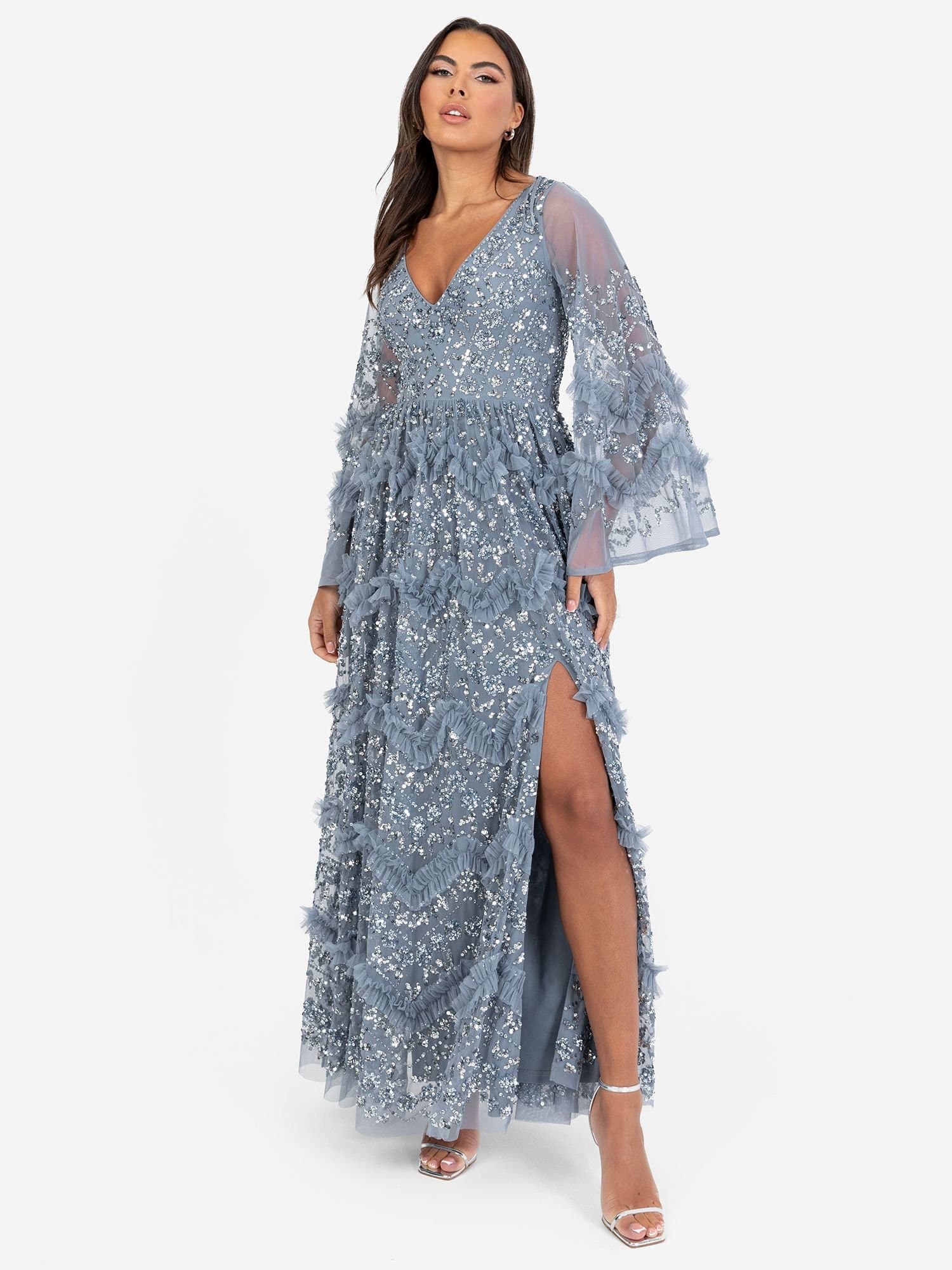 Maya Deluxe Maya Deluxe Women's Fully Embellished Maxi Dress in Blue