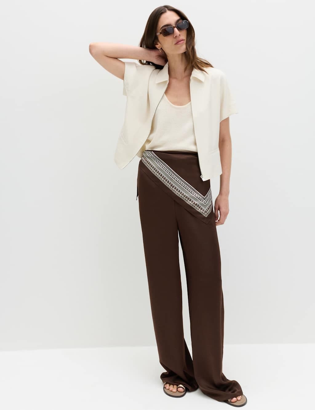 Marks & Spencer M&S Satin Drawstring Wide Leg Trousers Bitter Chocolate