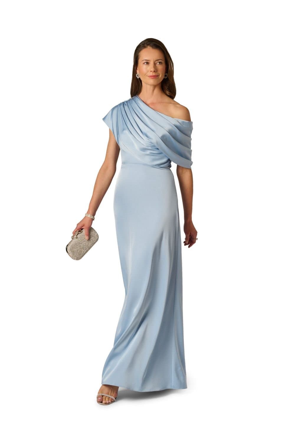 Adrianna Papell Adrianna Papell Women's Asymmetric Stretch Satin Gown in Blue
