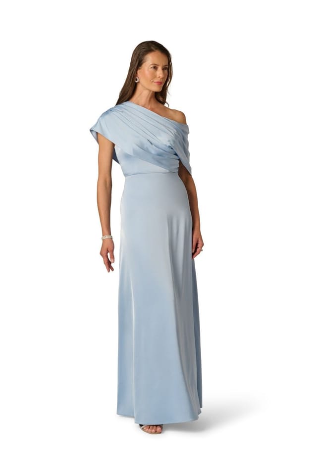 Adrianna Papell Adrianna Papell Women's Asymmetric Stretch Satin Gown in Blue - 2