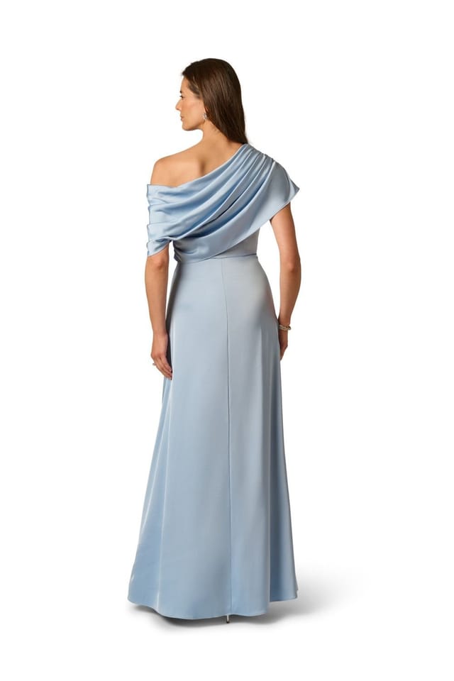 Adrianna Papell Adrianna Papell Women's Asymmetric Stretch Satin Gown in Blue - 3
