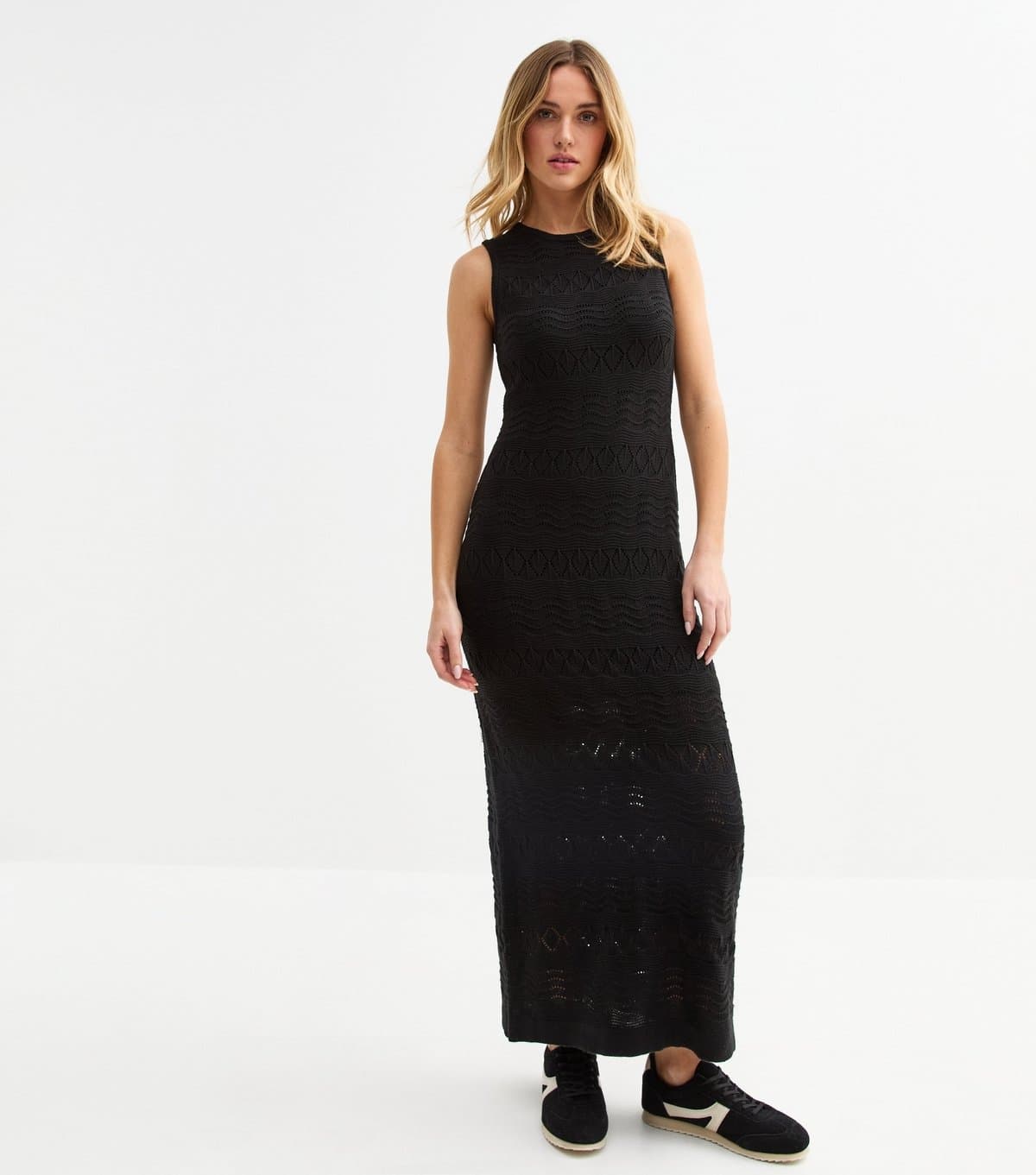New Look Women's Black Open Knit Maxi Dress New Look