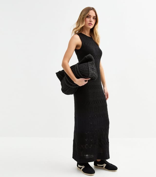 New Look Women's Black Open Knit Maxi Dress New Look - 3