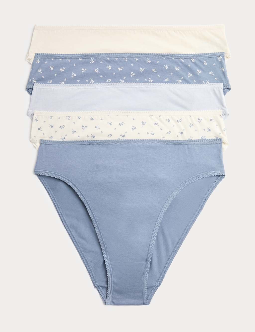 Marks & Spencer M&S 5pk Pure Cotton High Leg Knickers Blue Mix