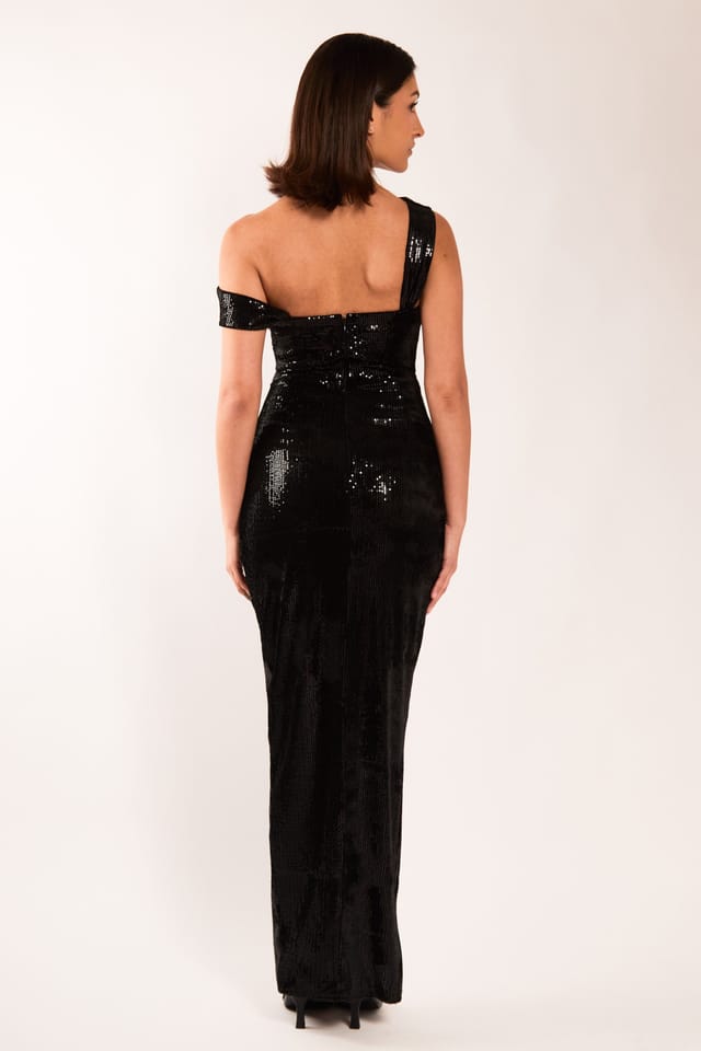 Jaded Rose Jaded Rose Women's Simmi Black Velvet Sequin One Shoulder Maxi Dress - 3