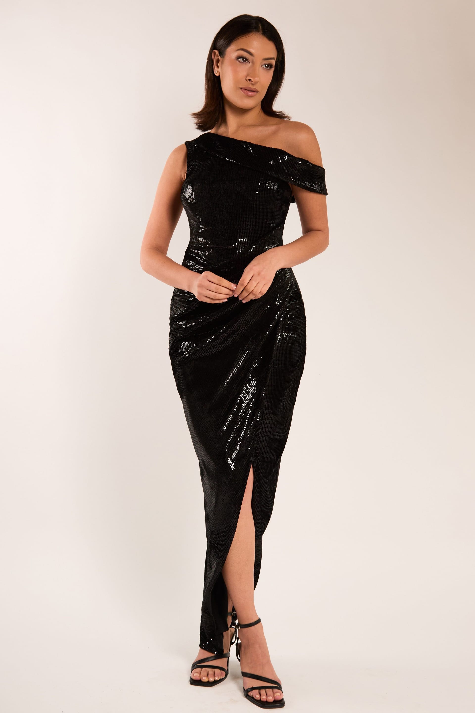 Jaded Rose Jaded Rose Women's Simmi Black Velvet Sequin One Shoulder Maxi Dress - 4