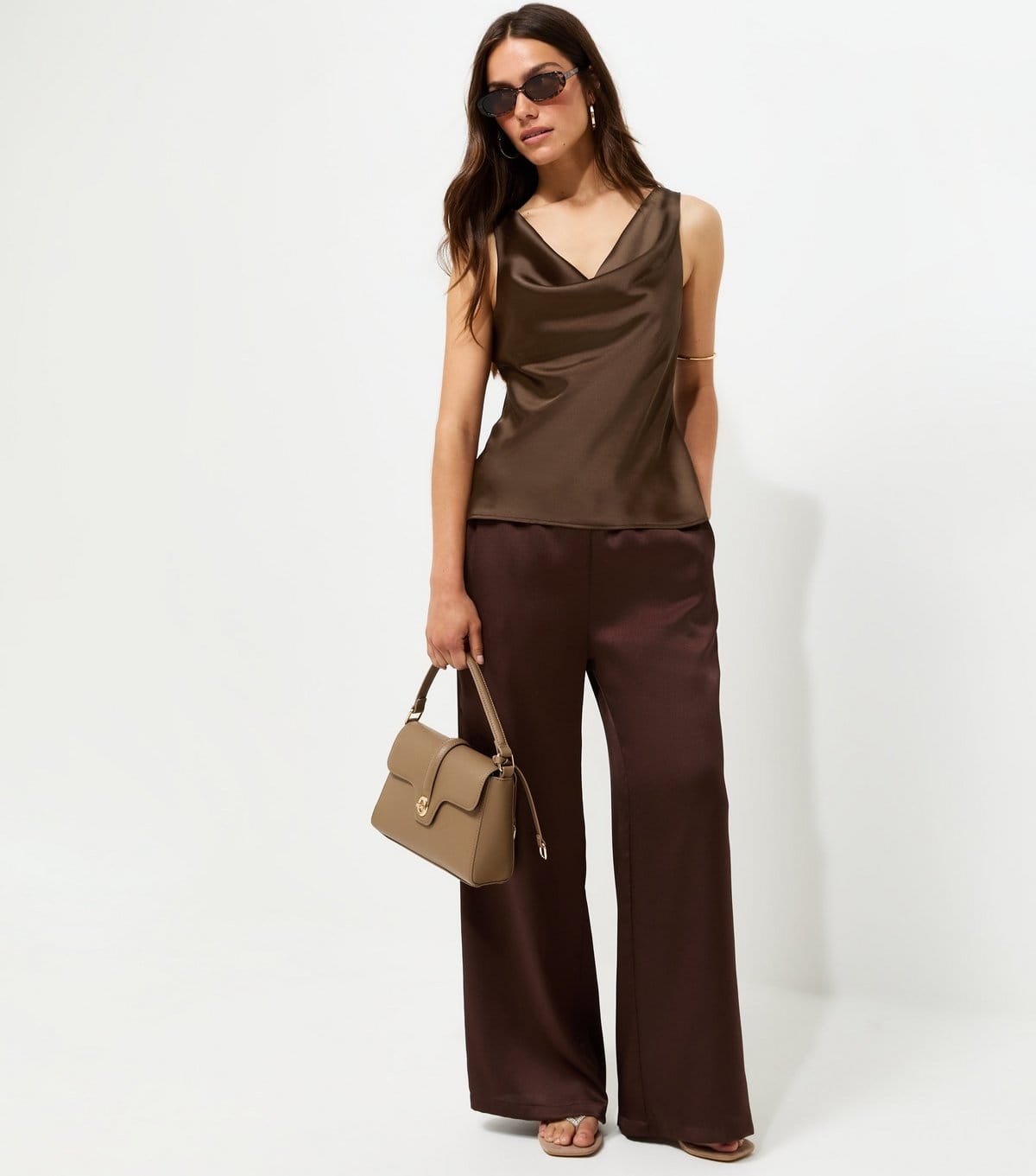 New Look Women's Petite Brown Cowl Neck Satin Cami Top New Look - 4