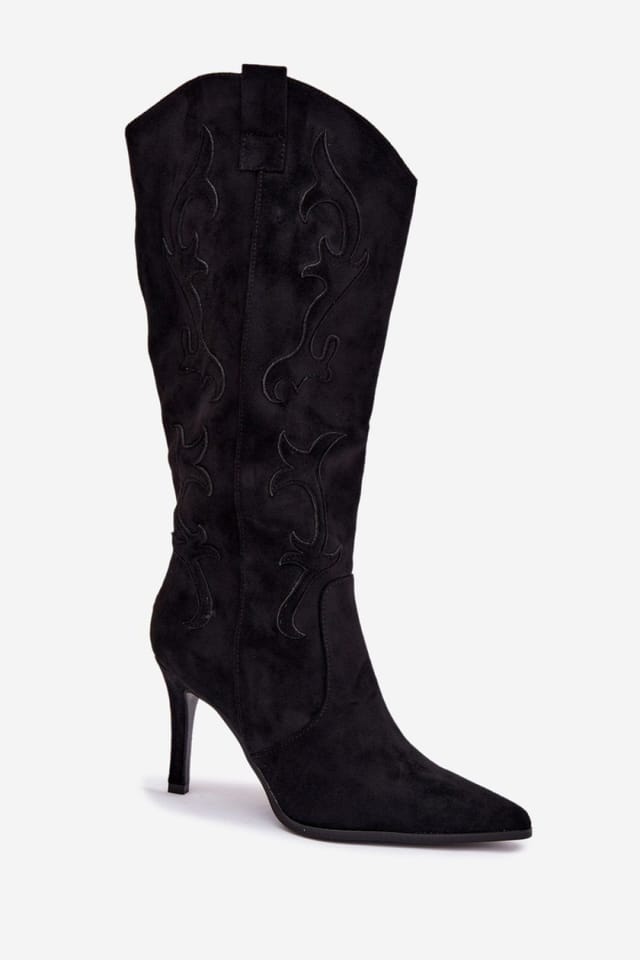 Love Lace Love Lace Women's Cowboy Style Suede Ankle Boots with Stiletto Heel Zipper in Black - 2