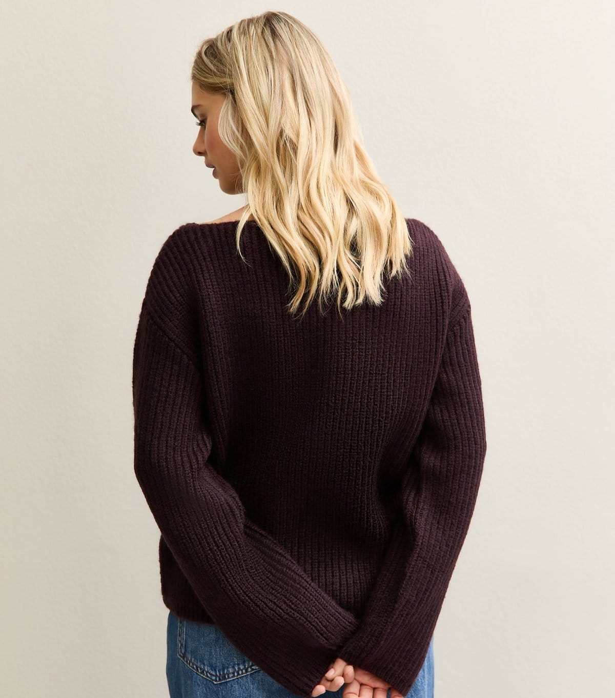 New Look Women's Dark Brown Ribbed Slash Neck Jumper New Look - 4