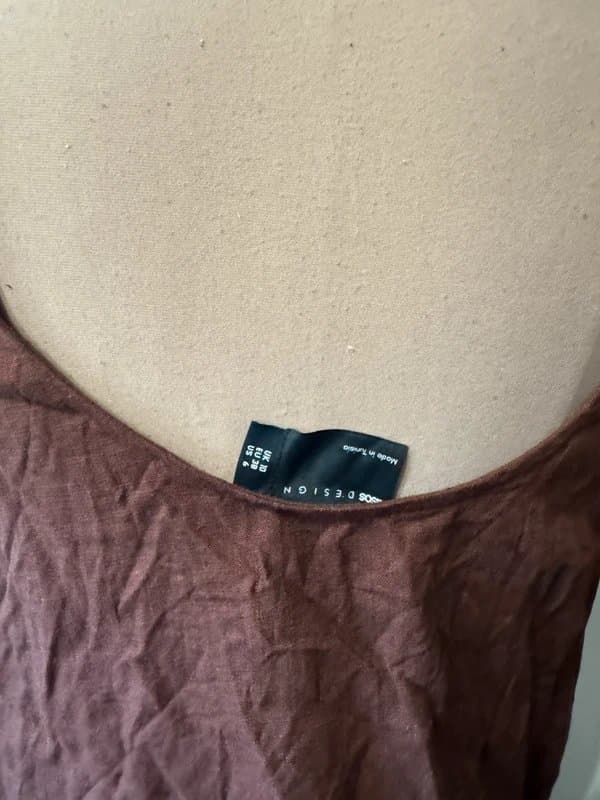 ASOS Design chocolate brown sleeveless vest top cami linen look size 10