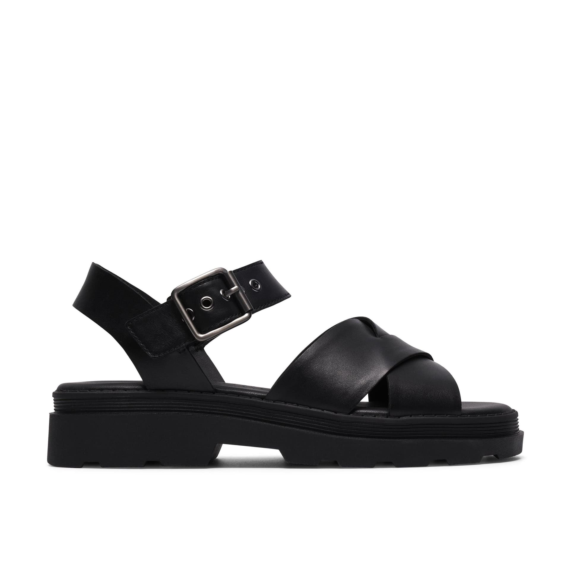 Clarks Clarks Women's Orinoco3 Cross Black Leather Flat Sandals