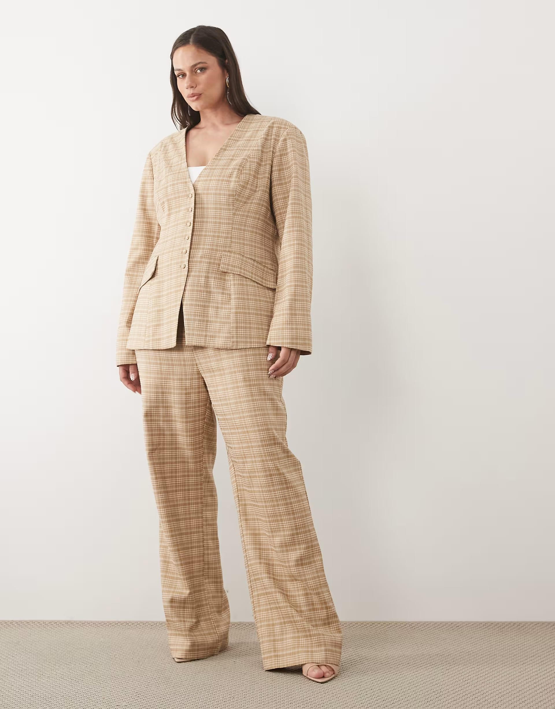 ASOS LUXE Curve co-ord check cinched waist blazer and tailored trouser