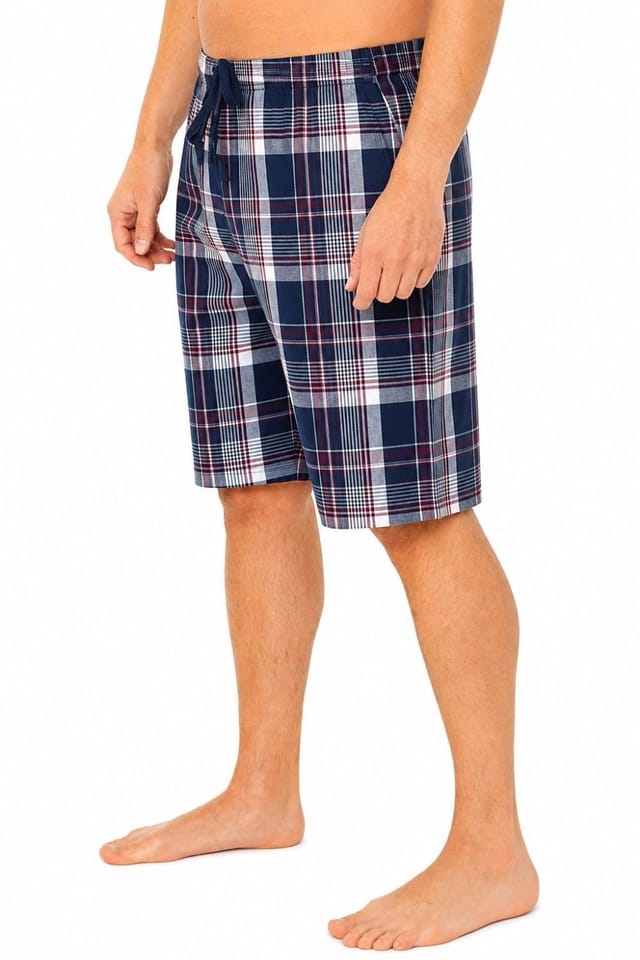 Just Essentials Just Essentials Men's Check Pyjama Shorts in Navy - 2