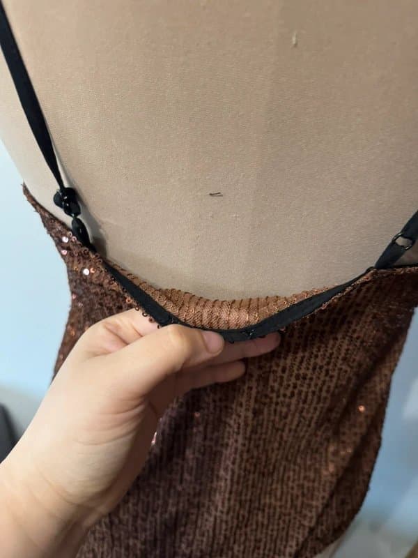 ASOS Design bronze sequin black lace cami vest top adjustable straps going out sparkly size 10
