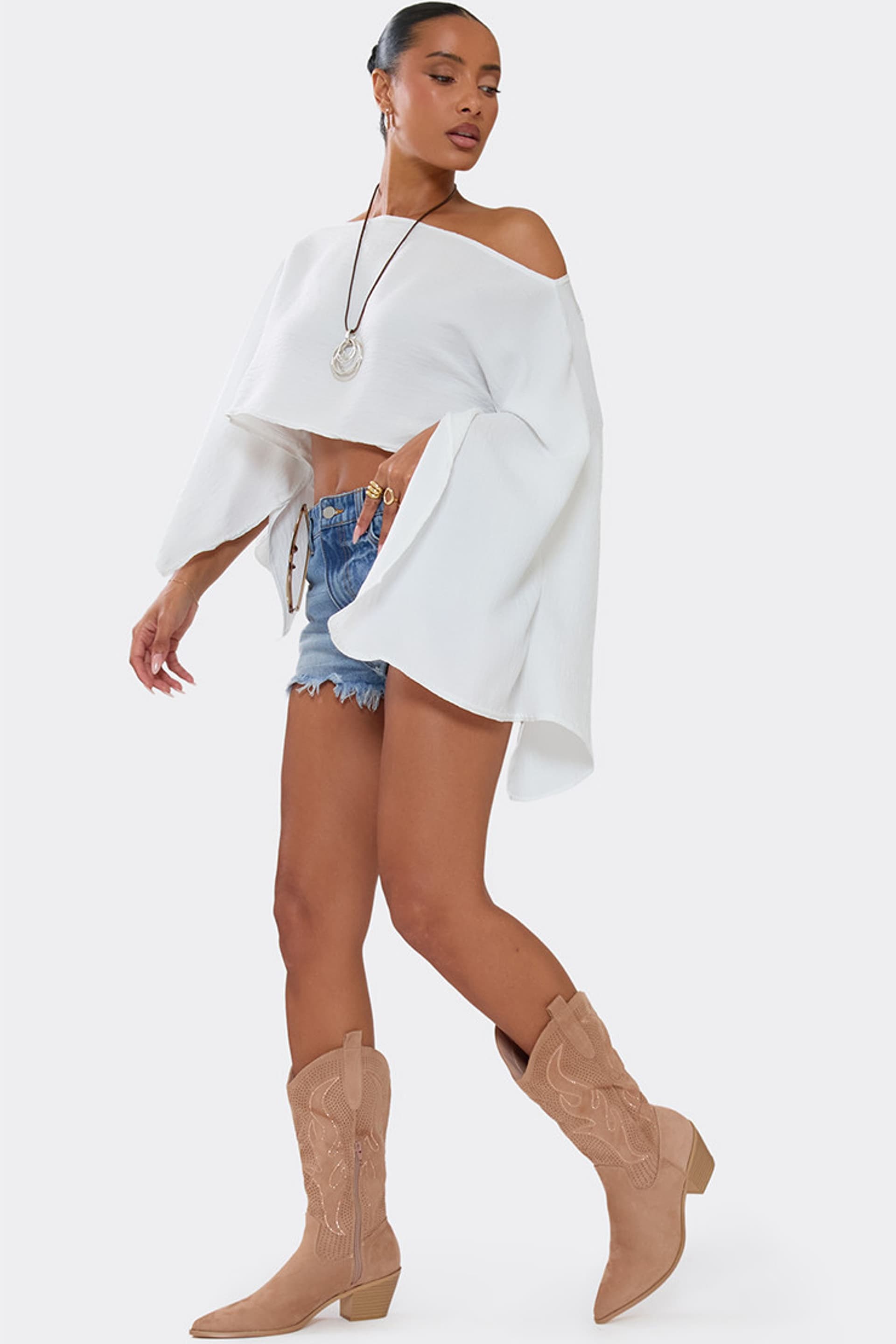 EGO EGO Women's Western Cowboy Embroidered Faux Suede Block Heel Boots in Light Beige