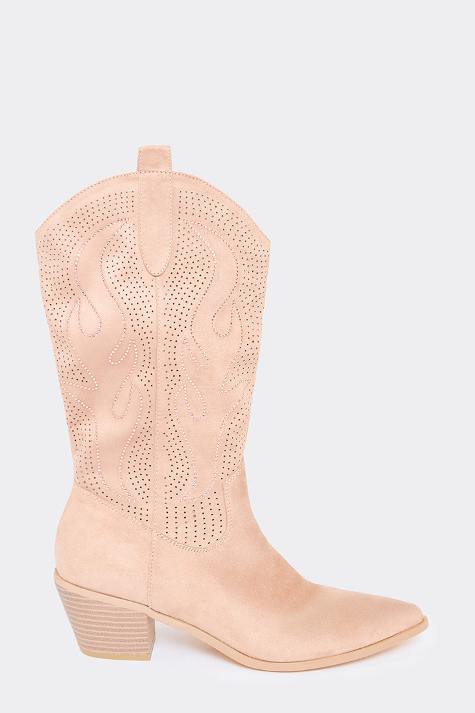 EGO EGO Women's Western Cowboy Embroidered Faux Suede Block Heel Boots in Light Beige - 4