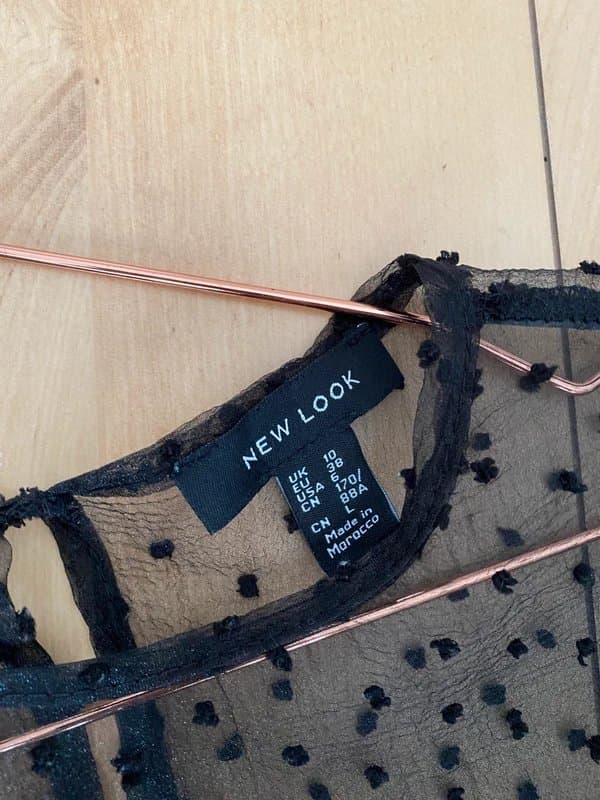 New Look New Look black mesh tulle net spotty puff sleeve top blouse size 10 party