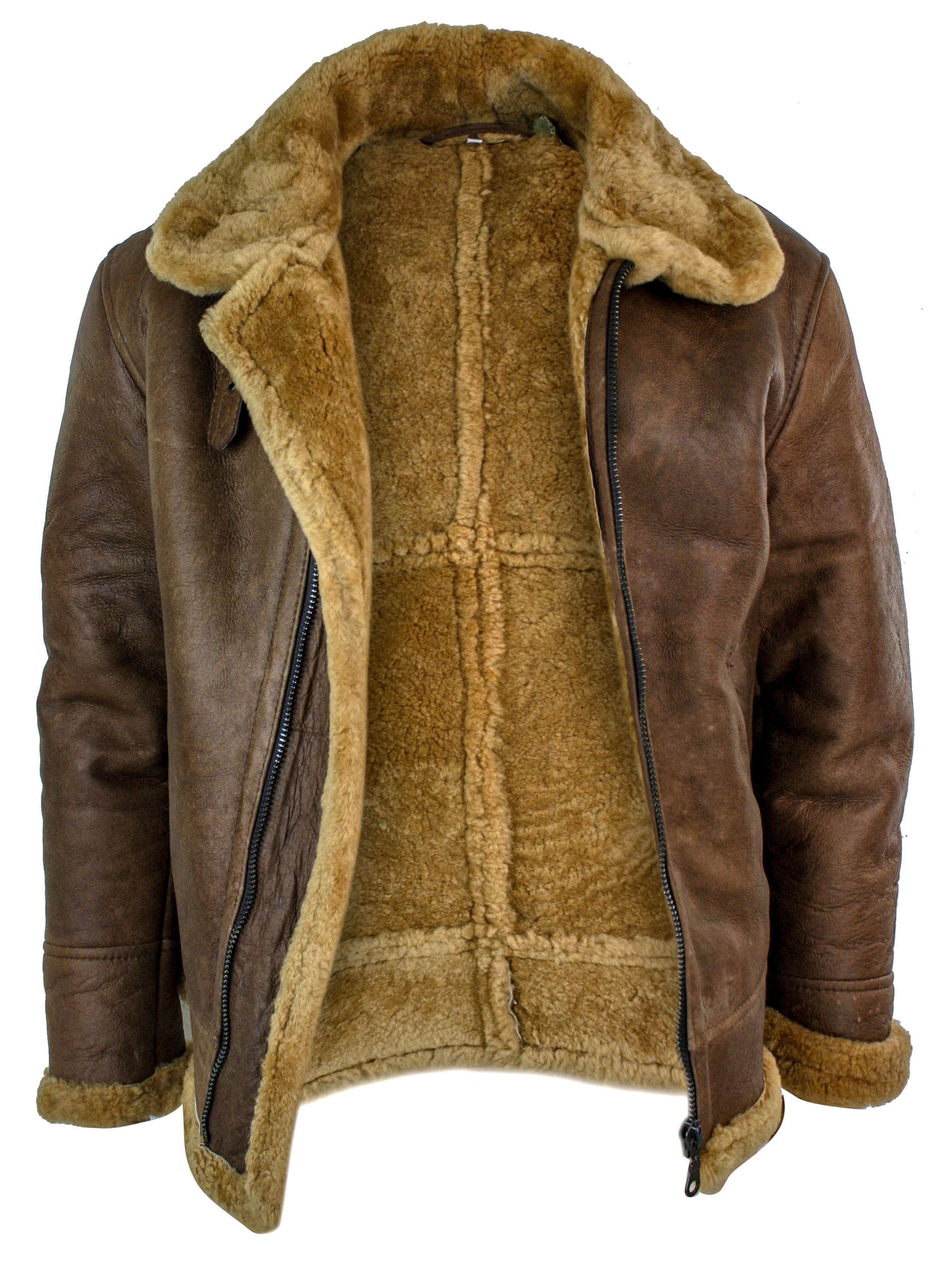 TruClothing TruClothing Men's Vintage Sheepskin RAF Pilot Flying Jacket Tan - 4