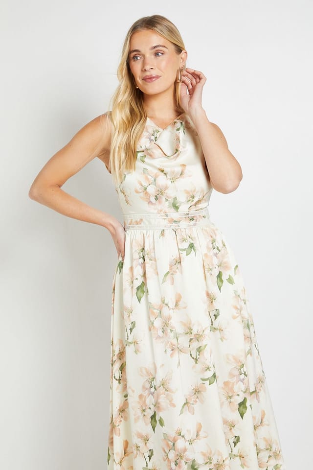 Wallis Wallis Women's Petite Crepe Cowl Pleated Midi Dress in Ivory - 2