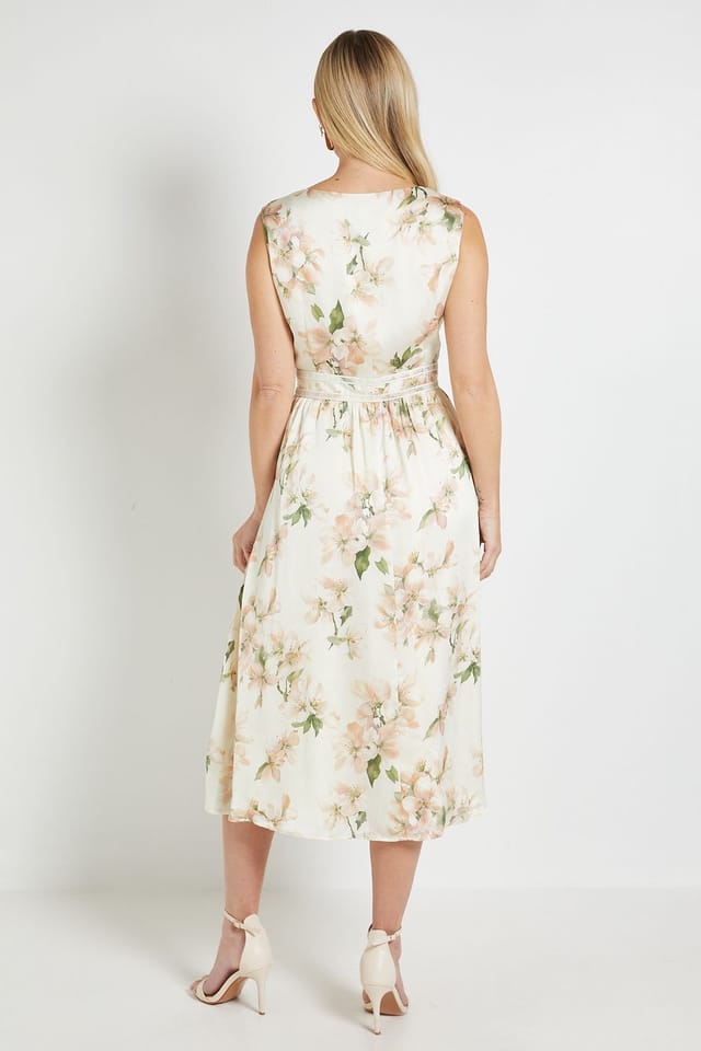 Wallis Wallis Women's Petite Crepe Cowl Pleated Midi Dress in Ivory - 3