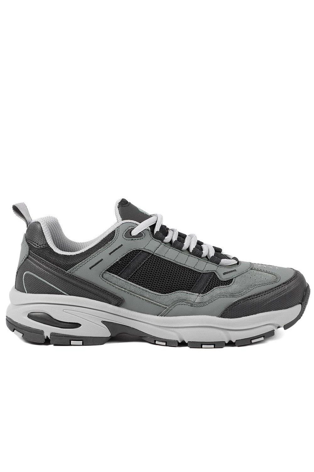 Pavers Pavers Men's Extra Wide Leather Memory Foam Lace Up Trainers in Grey - 3