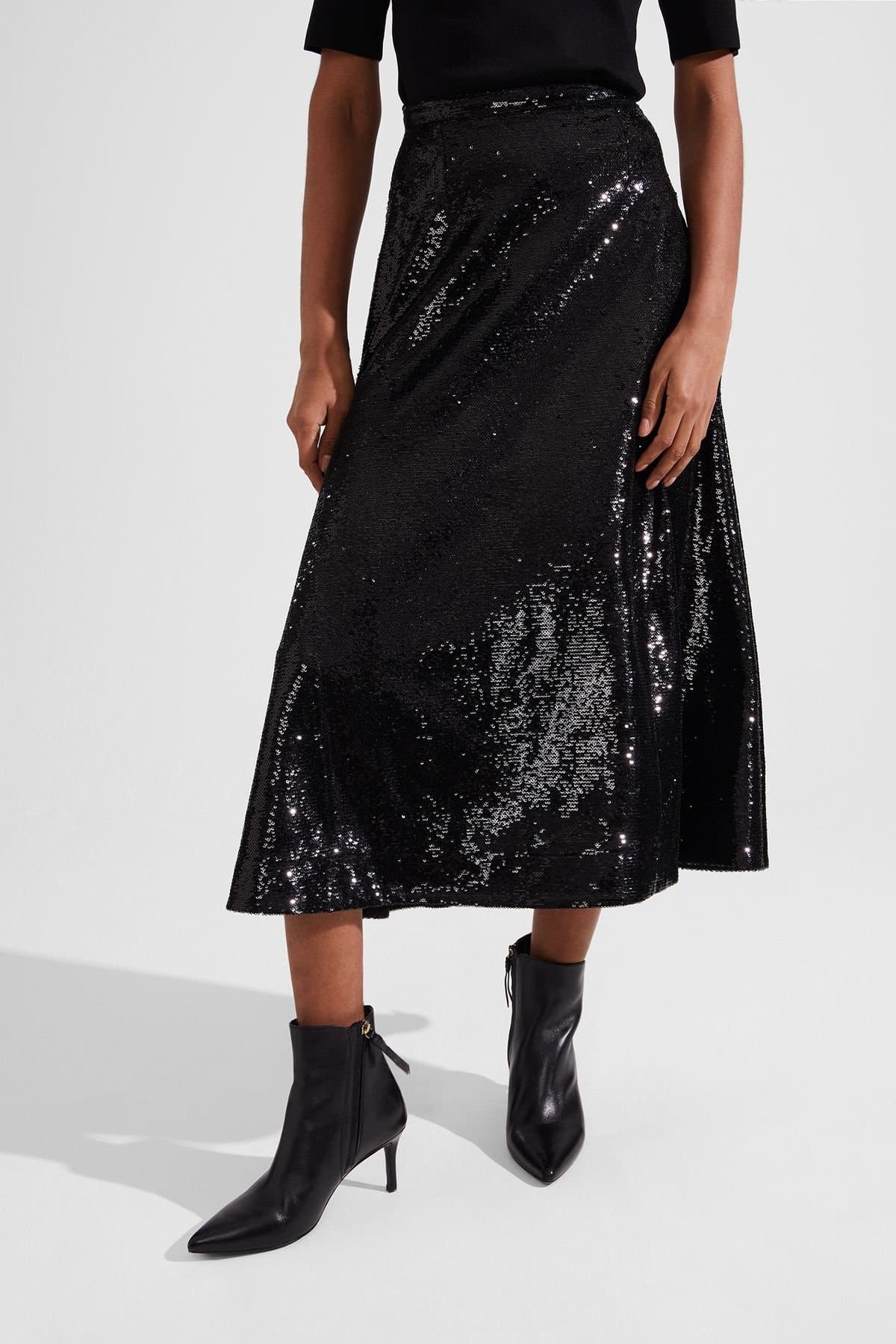 Hobbs London Hobbs London Jet Black Sequin Midi Skirt