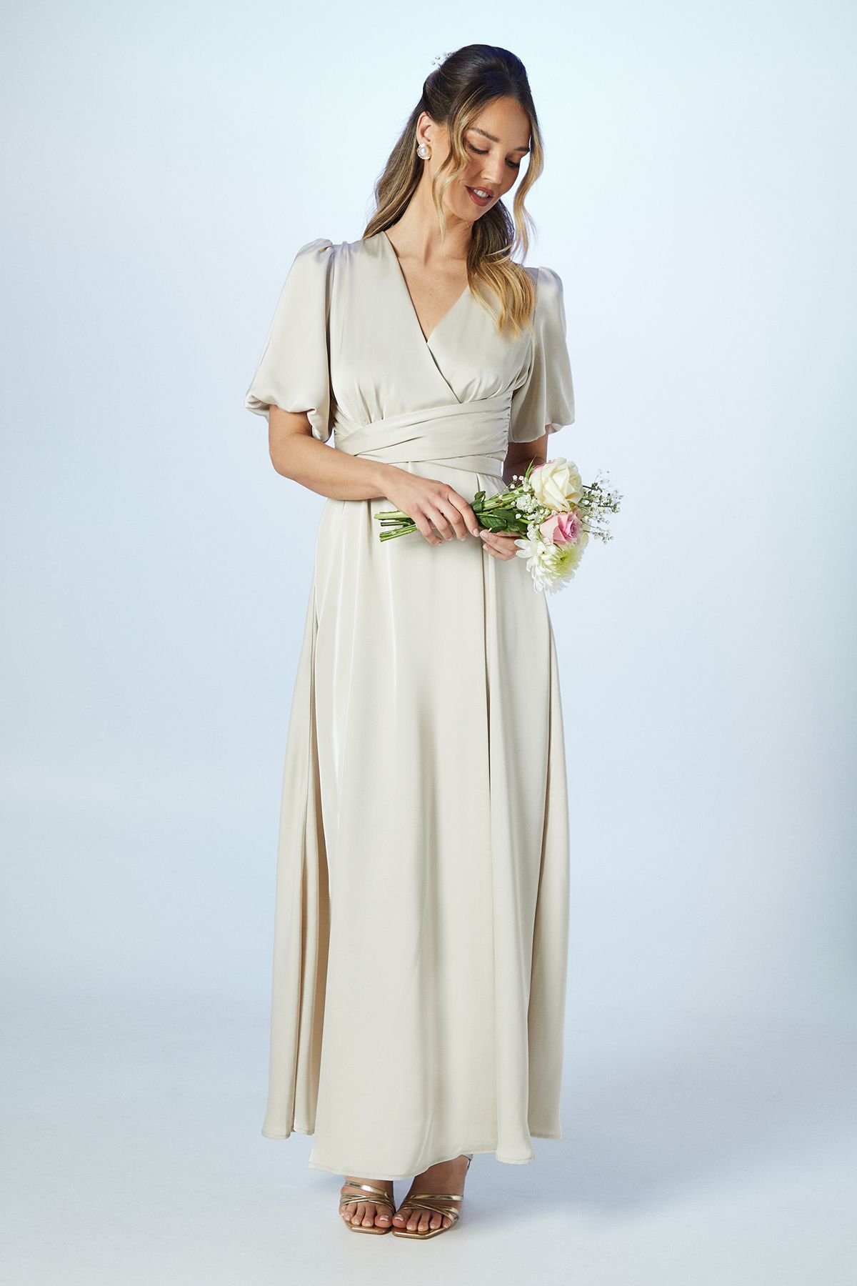 Coast Coast Women's Puff Sleeve A Line Skirt Bridesmaid Dress in Champagne - 2