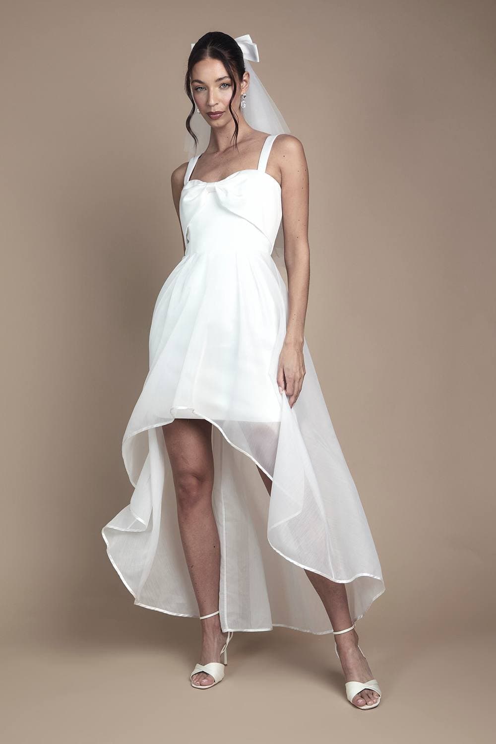 Coast Coast Women's Bow Detail Sweetheart Mini Dress with Organza Overskirt in Ivory