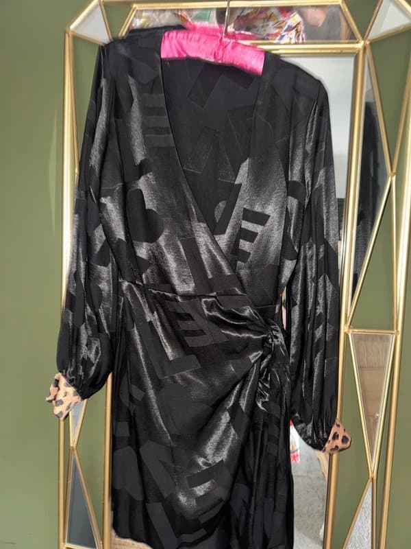 Never Fully Dressed NFD Black Love Mini Wrap Dress Size 12 like NEW