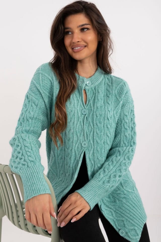 Love Lace Love Lace Women's Button Up Casual Cardigan Sweater with Texture in Green - 2