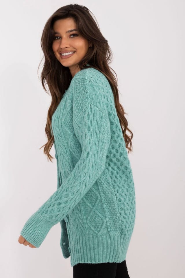 Love Lace Love Lace Women's Button Up Casual Cardigan Sweater with Texture in Green - 3
