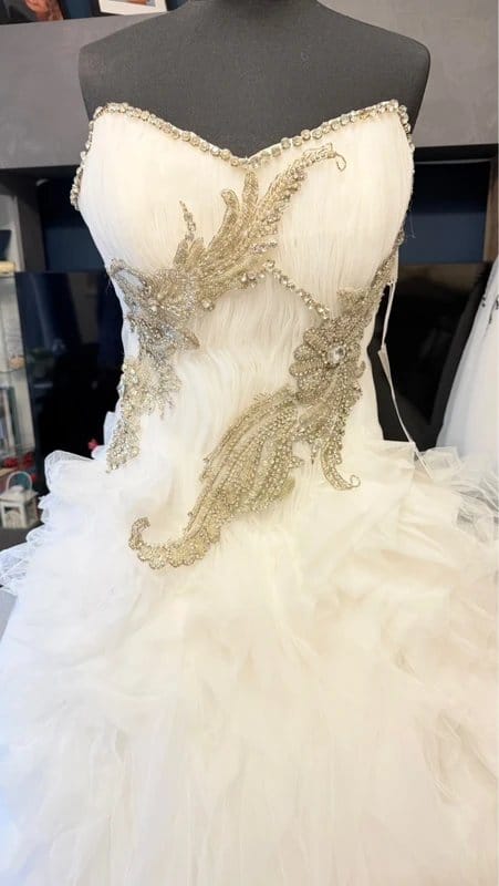 Hilary B White Gold 'Katie' Couture Wedding Dress | Size 14