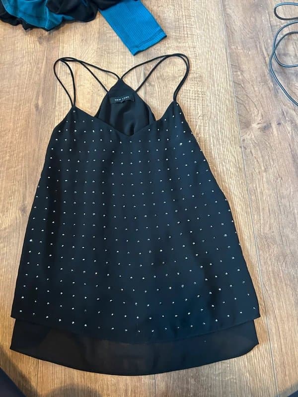 New Look Black sequinned embellished vintage Y2K flowy layered top