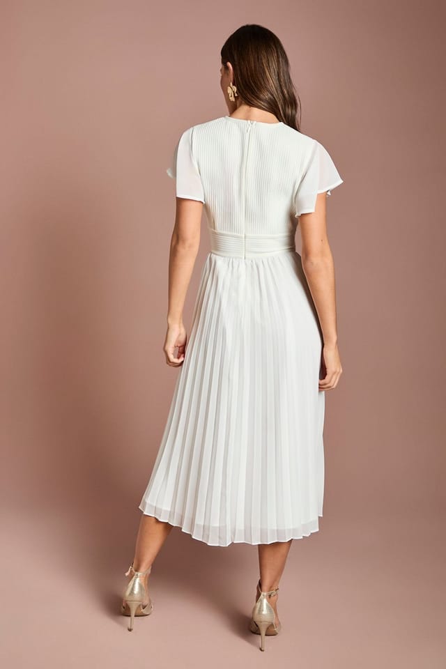 Coast Coast Women's Bow Detail Pleated Georgette Bandage Midi Dress in Ivory - 3