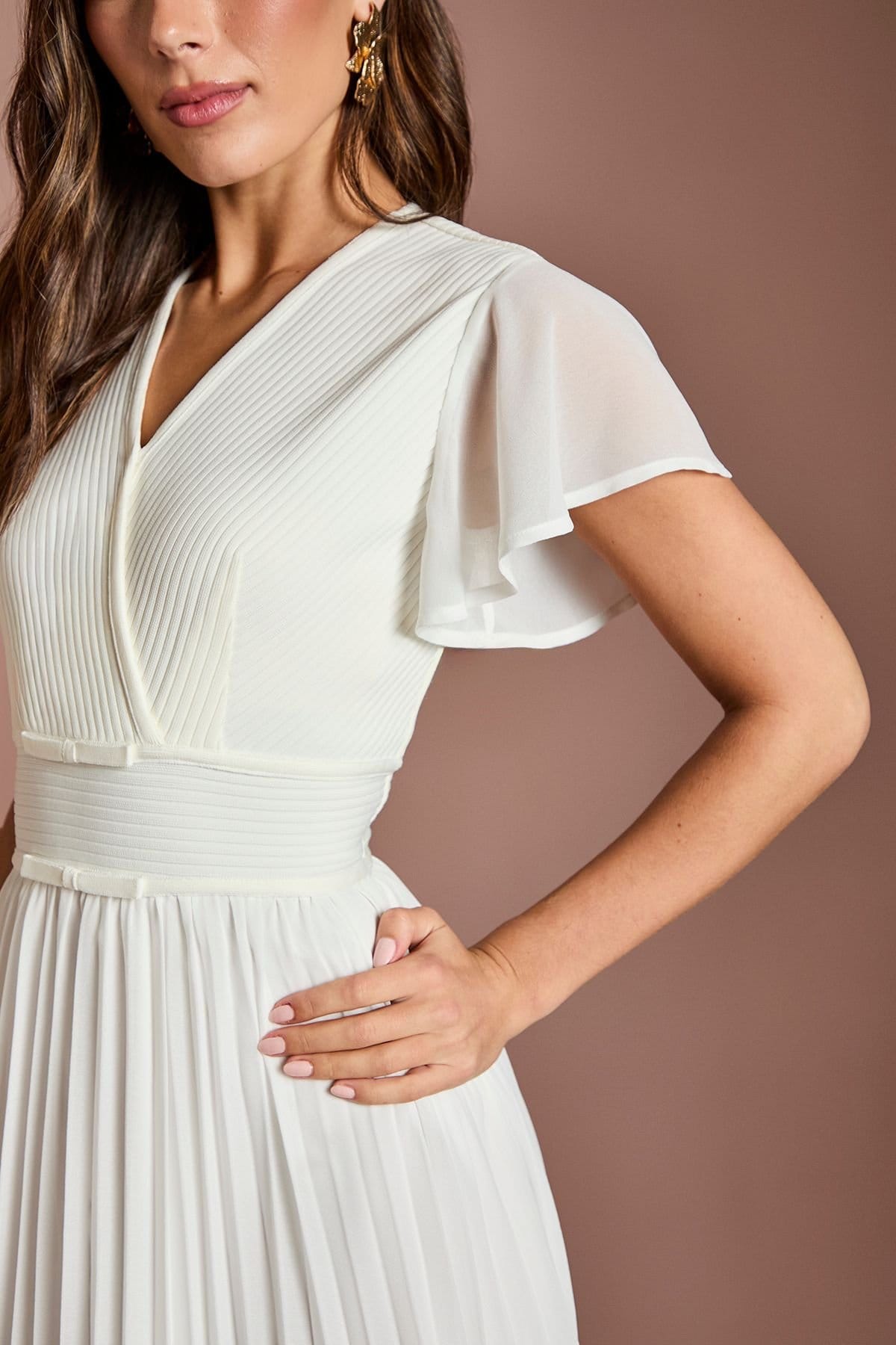 Coast Coast Women's Bow Detail Pleated Georgette Bandage Midi Dress in Ivory - 4