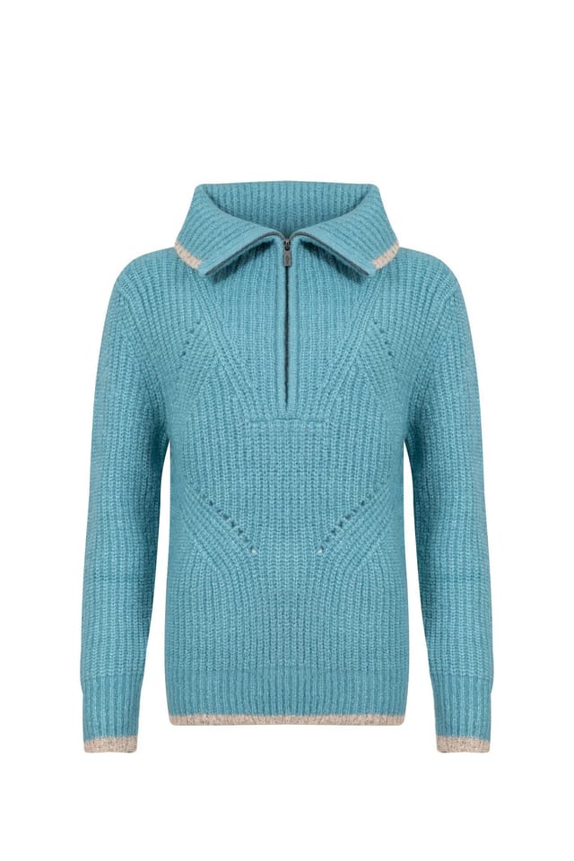 Weird Fish Weird Fish Women's Reza 1/4 Zip Knitted Jumper in Light Blue - 2
