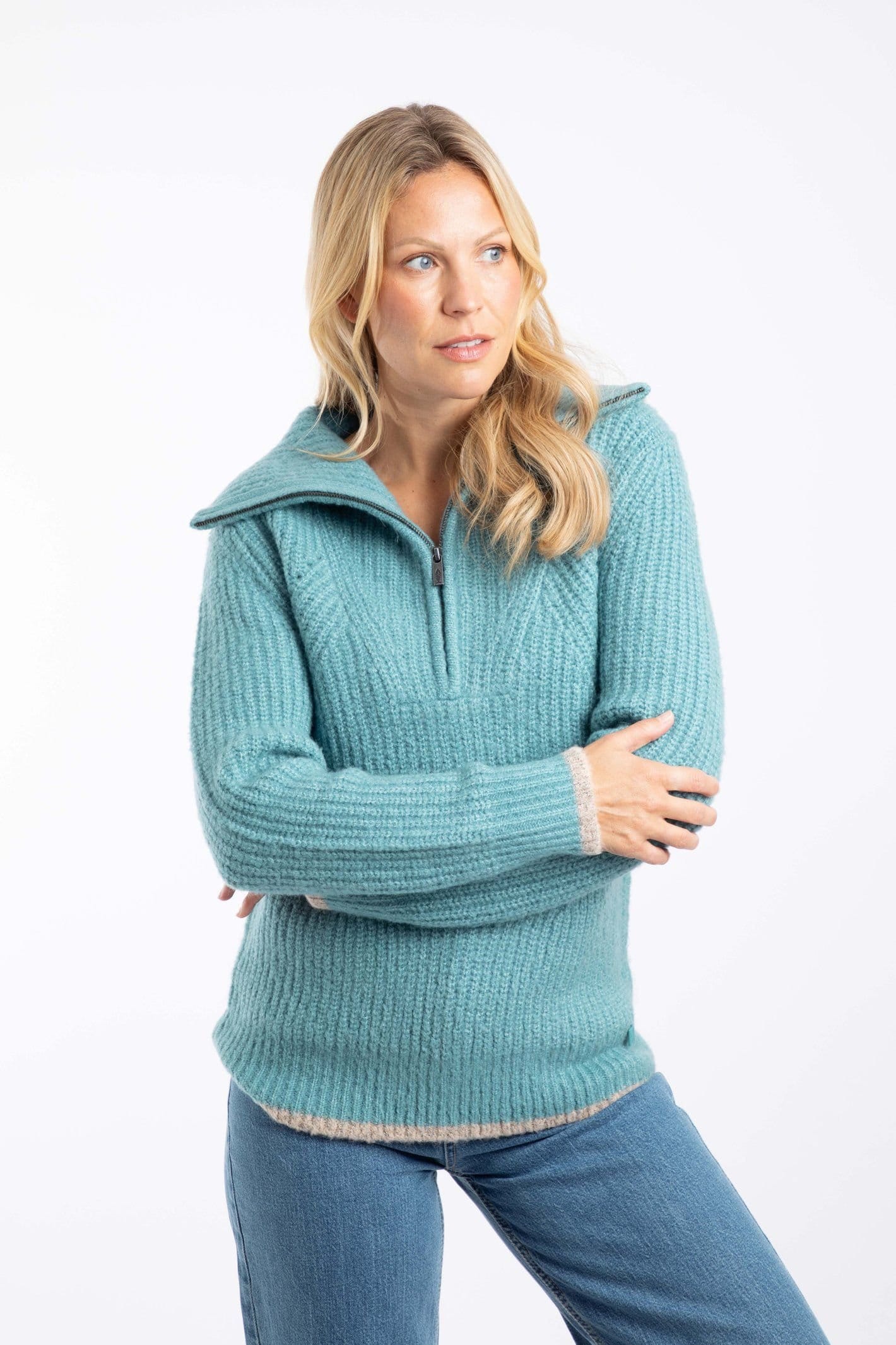 Weird Fish Weird Fish Women's Reza 1/4 Zip Knitted Jumper in Light Blue - 4