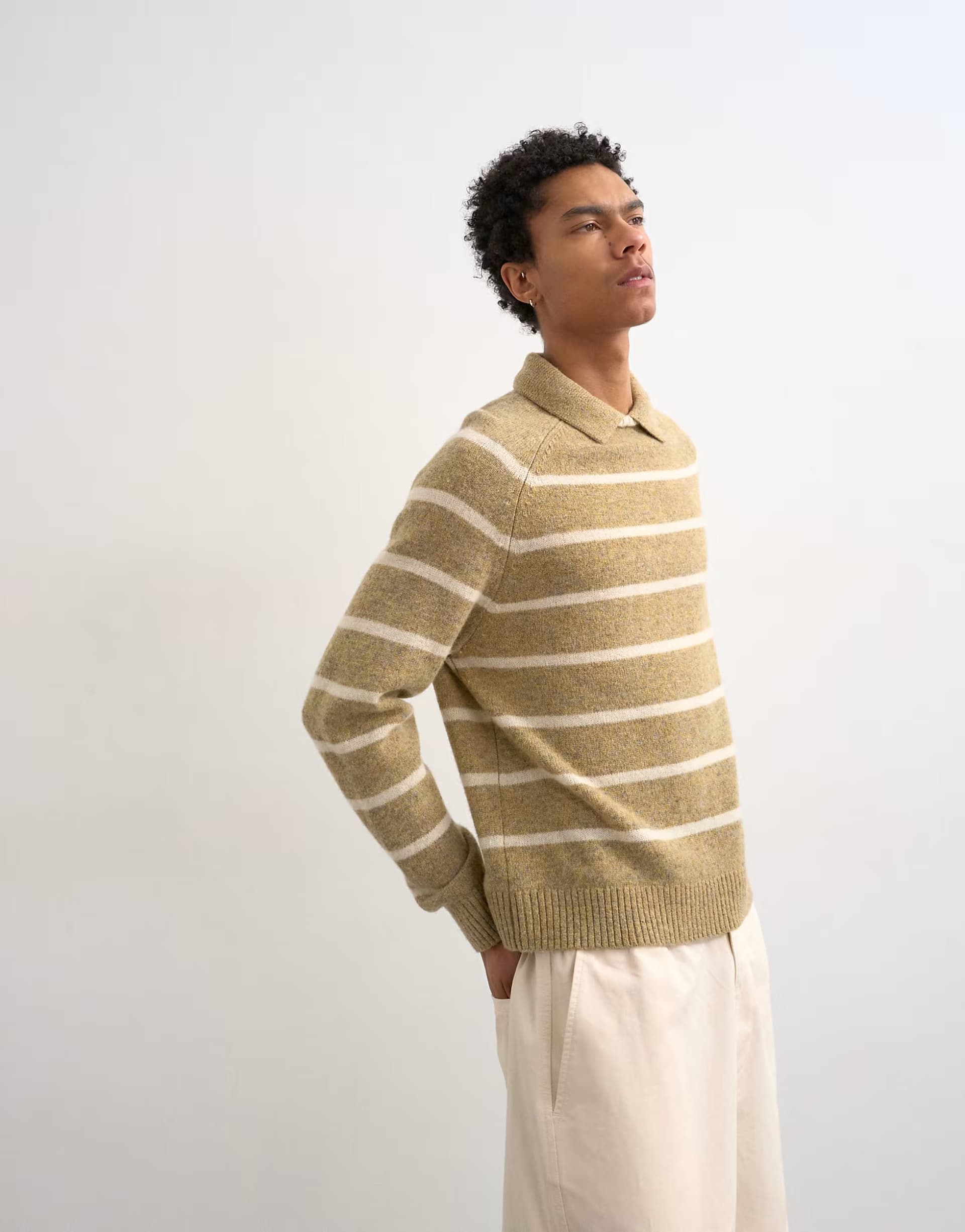 ASOS Topman regular fit knitted crewneck polo with stripe marl in brown