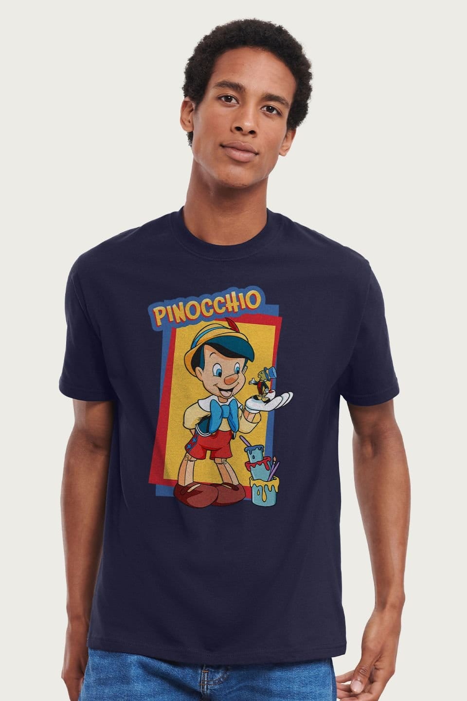 Pinocchio Pinocchio Men's DisneyJiminy Cricket In Palm Paint T-Shirt in Navy - 1
