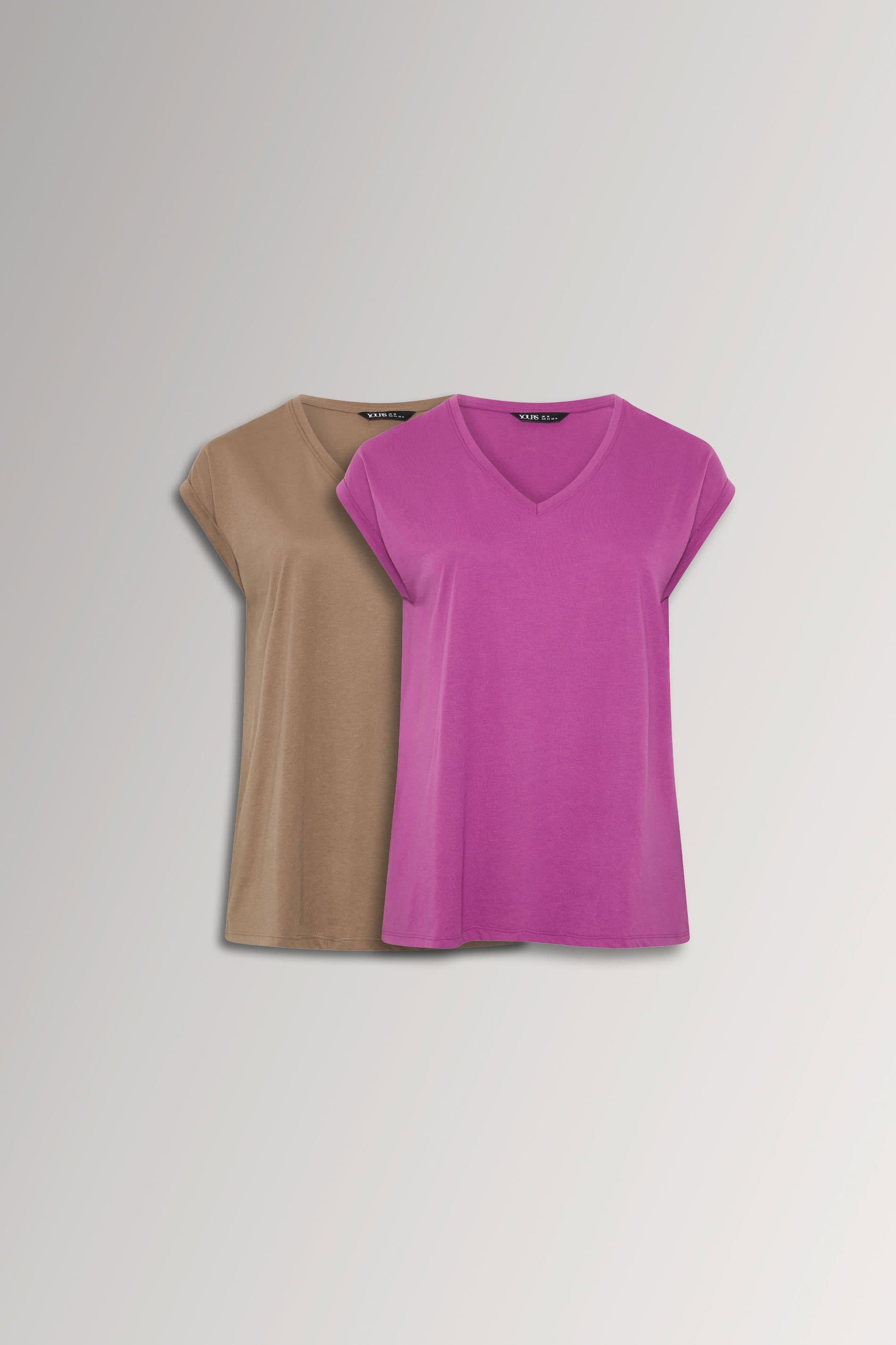 Yours 2 Pack Plus Size Purple & Natural Brown Core Tshirts