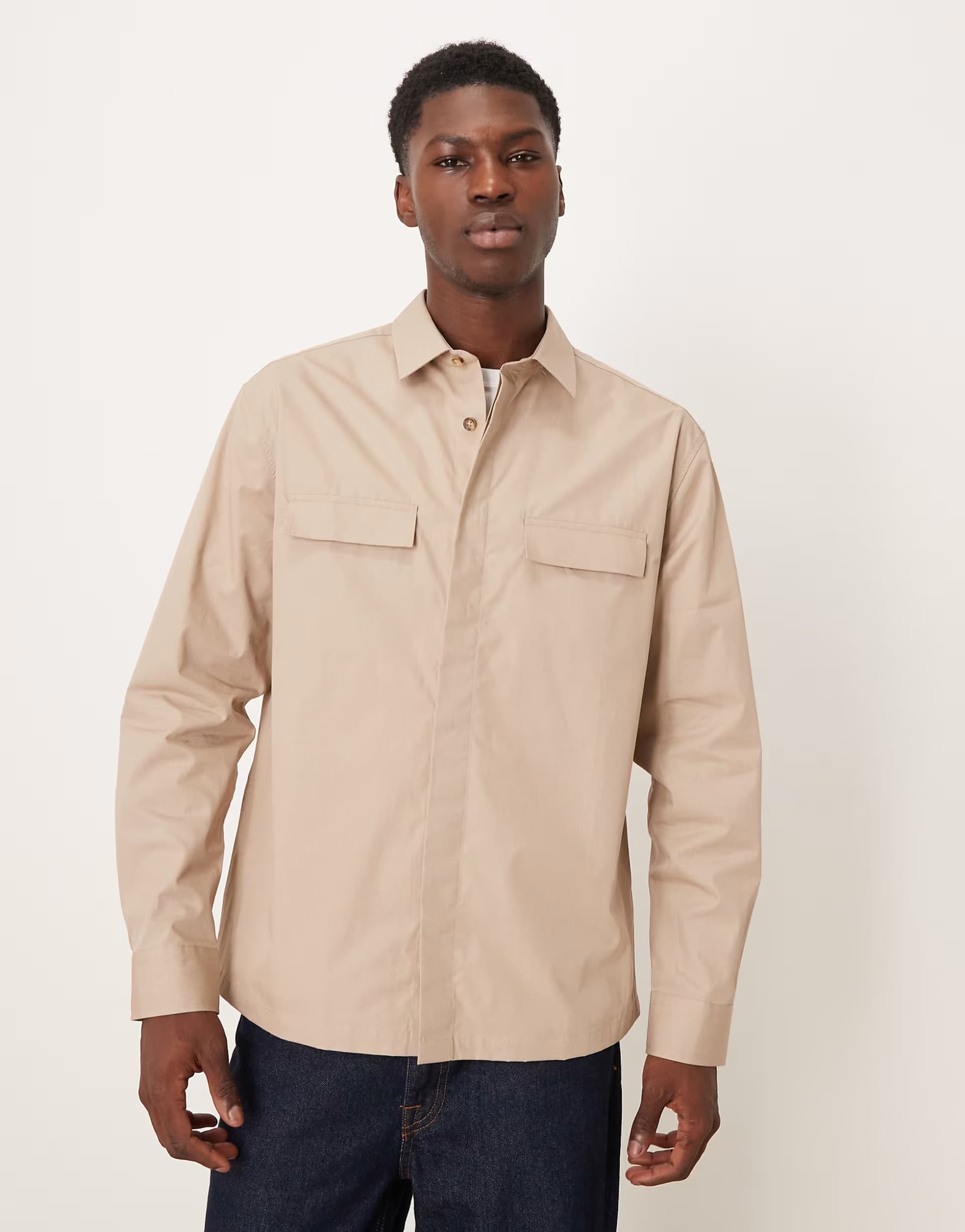 ASOS ASOS DESIGN relaxed utility shirt in beige