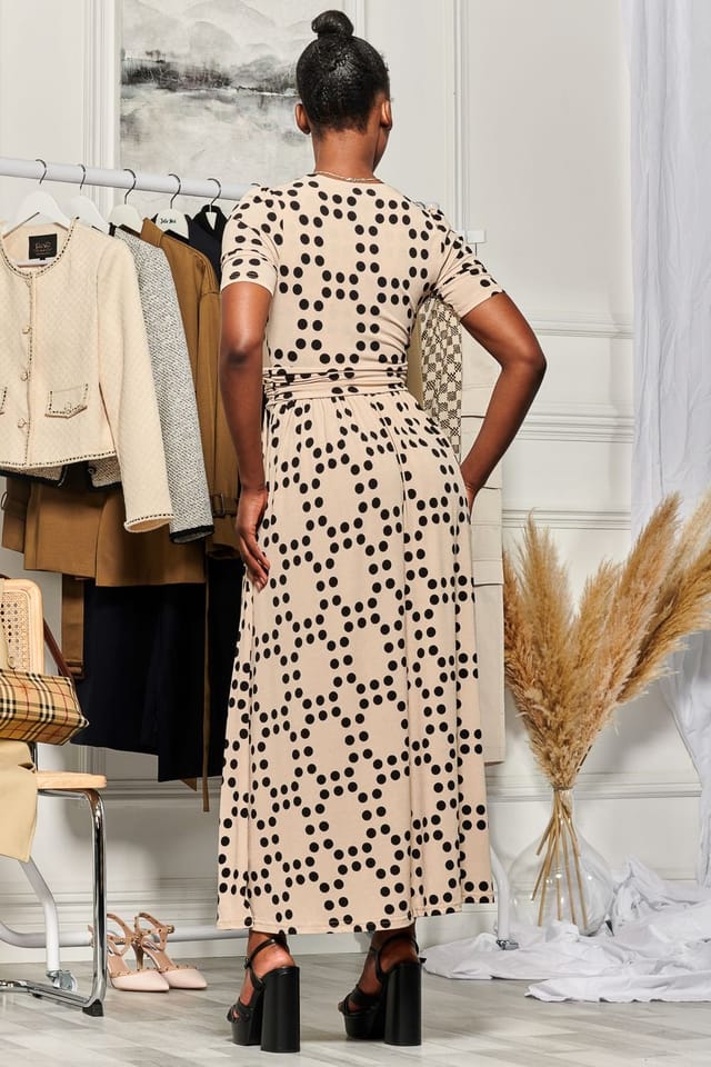 Jolie Moi Jolie Moi Women's Wrap Front Jersey Maxi Dress in Beige - 2