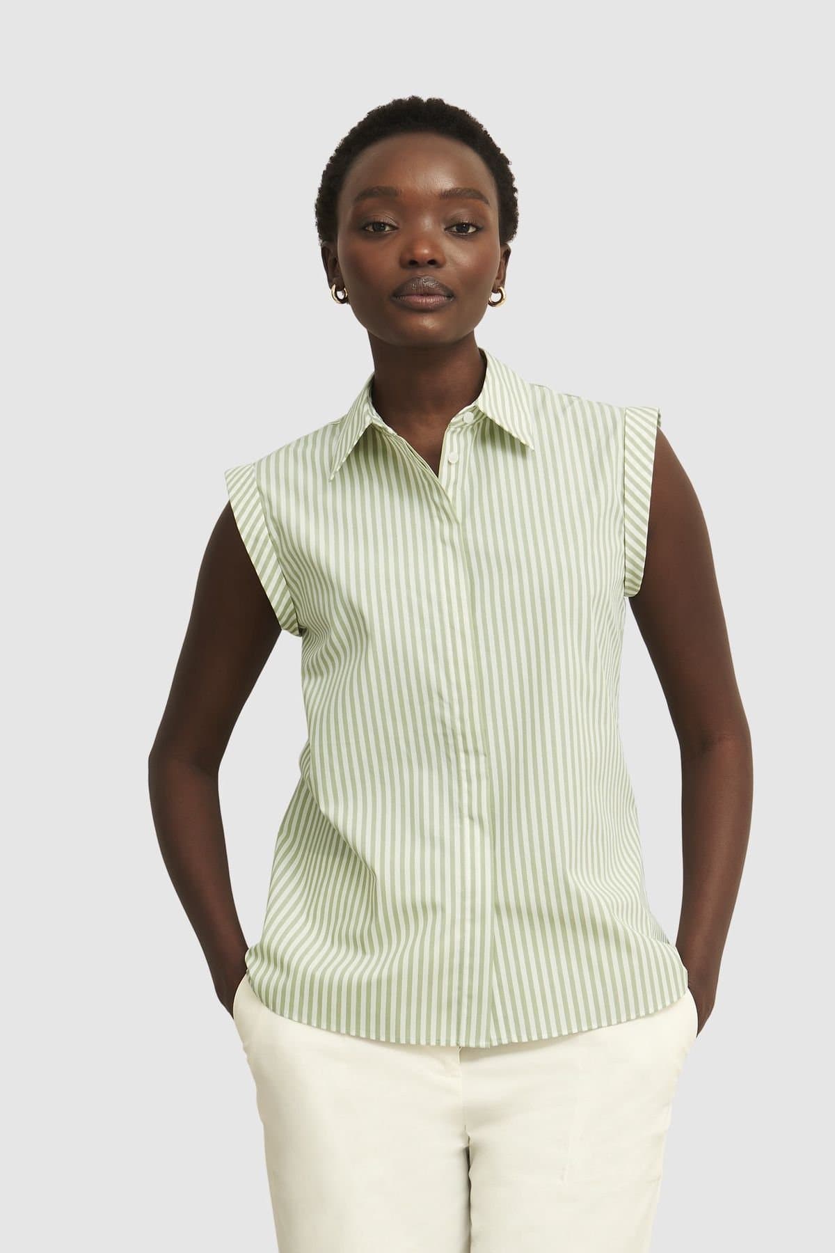 Hobbs London Hobbs London Women's Melanie Striped Sleeveless Shirt in Pale Green