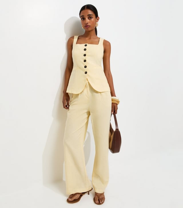 New Look Women's Yellow Linen Rich Thick Strap Waistcoat New Look - 2