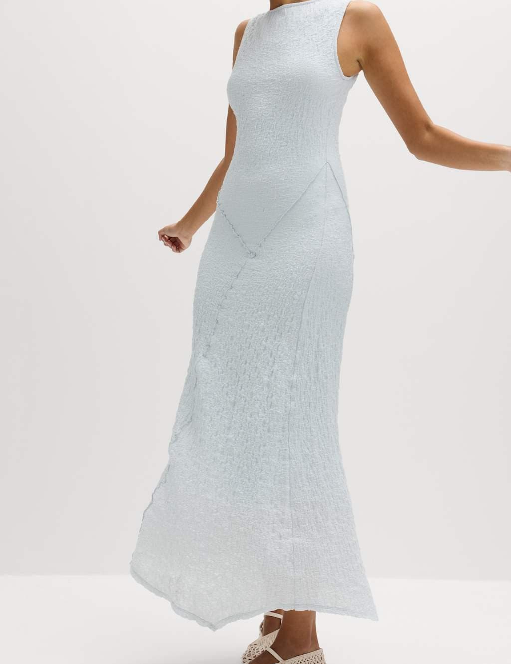 Marks & Spencer M&S Cotton Rich Textured Midaxi Column Dress Blue