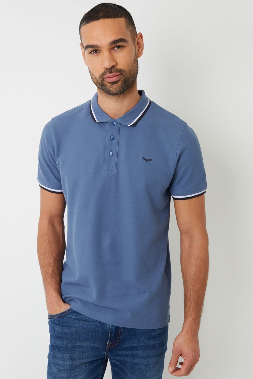 Threadbare Threadbare Men's 'Dorry' Herringbone Tipping Cotton Pique Polo Shirt in Blue