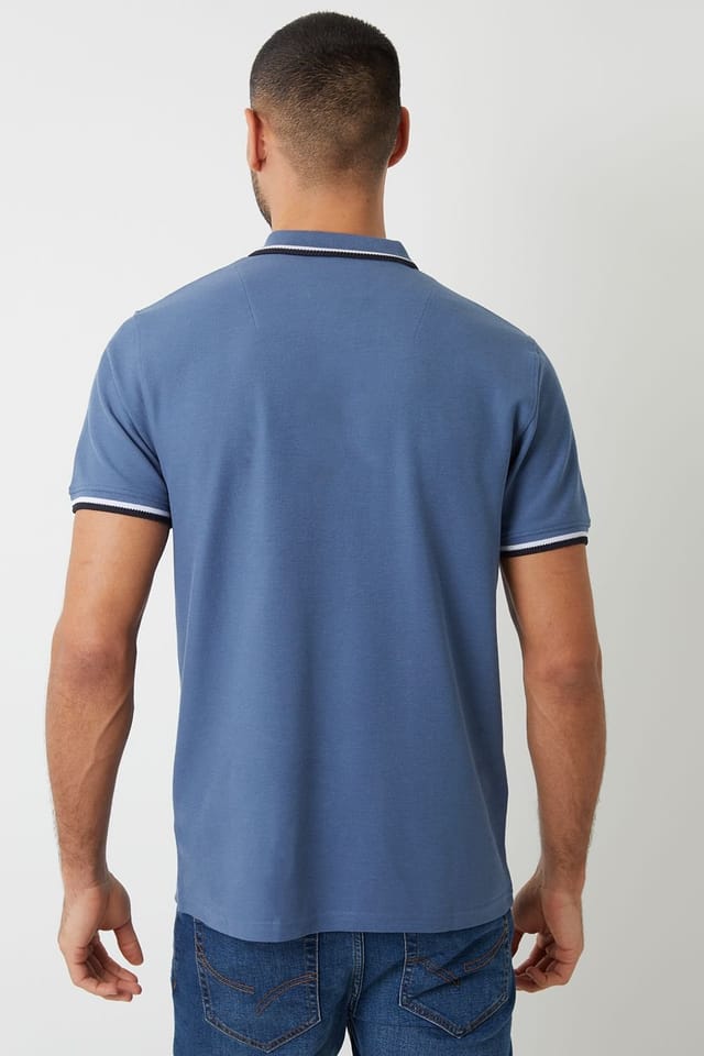 Threadbare Threadbare Men's 'Dorry' Herringbone Tipping Cotton Pique Polo Shirt in Blue - 2